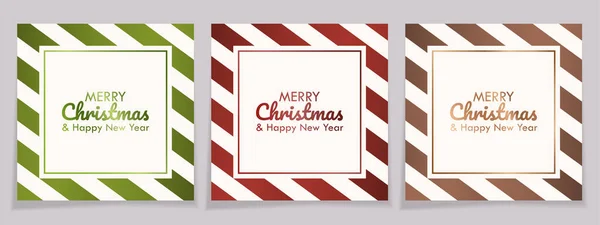 New Set Christmas New Year Square Cards Striped Design Posts — Stock Vector