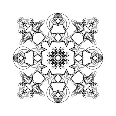 Noel Mandala 'sı. Kar Tanesi Mandala. Boyama Kitabı için Yuvarlak Element. Beyaz Arkaplanda Siyah Çizgiler. Vektör. Etnik dekoratif unsurlar. İslam, Arapça, Hintçe, sedirce.