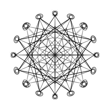 Noel Mandala 'sı. Kar Tanesi Mandala. Boyama Kitabı için Yuvarlak Element. Beyaz Arkaplanda Siyah Çizgiler. Vektör. Etnik dekoratif unsurlar. İslam, Arapça, Hintçe, sedirce.