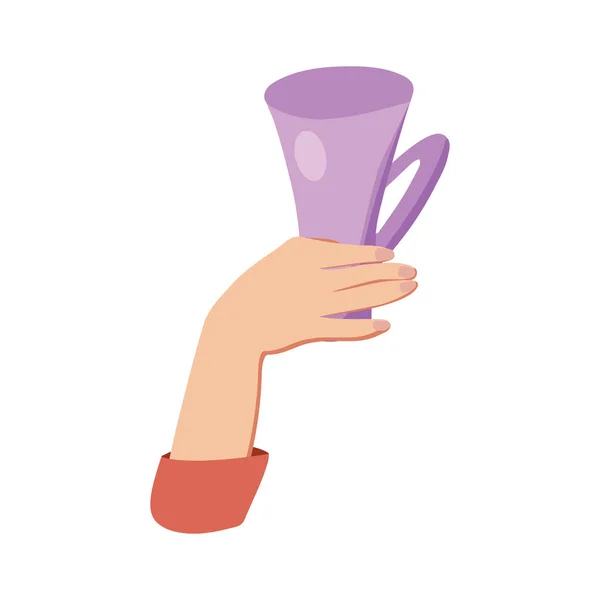 コーヒーカップベクトルイラストで手 コーヒーカップとマグカップを持っている女性の手 カフェインの概念 白に隔離された — ストックベクタ