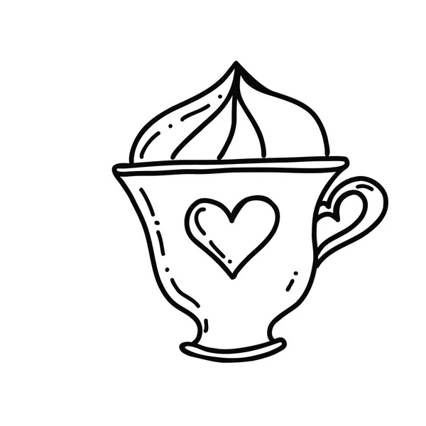 カップコーヒーお茶 ベクトルスケッチ 連続線画 熱い飲み物だ コーヒーカプチーノのイラスト 背景に隔離されてる Tシャツ ポスター ゴール メガネ — ストックベクタ