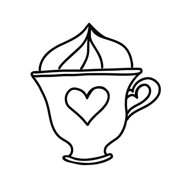 Café, té. Boceto vectorial. Dibujo continuo de línea. Bebida caliente. Café Cappuccino ilustración. Aislado sobre fondo. — Archivo Imágenes Vectoriales