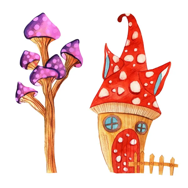 Υδατογραφία Φανταστικό Στοιχειωμένο Σπίτι Μικρό Σπίτι Gnome Σπίτια Εικόνες Κινούμενα — Φωτογραφία Αρχείου