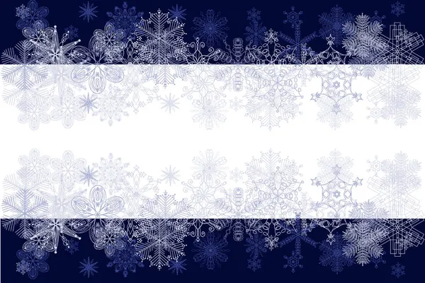 圣诞雪花闪烁着，透明美丽的雪花飘落在蓝色的背景上. — 图库矢量图片