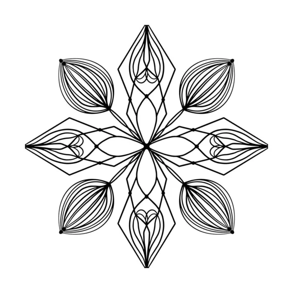Świąteczna Mandala. Śnieżynka Mandala. Okrągły element do kolorowanki. Czarne linie na białym tle. Wektor. — Wektor stockowy
