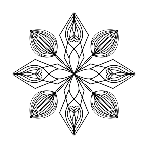 Mandala de Navidad. Mandala de copo de nieve. Elemento redondo para colorear libro. Líneas negras sobre fondo blanco. Vector. — Vector de stock