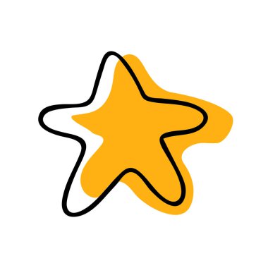 Beyaz arka planda sarı şekilli şirin bir yıldız. Doodle tarzı. Noel yıldızı. Tebrik kartı, el ilanı, poster veya çıkartma için tasarım ögesi. Tatil sembolü