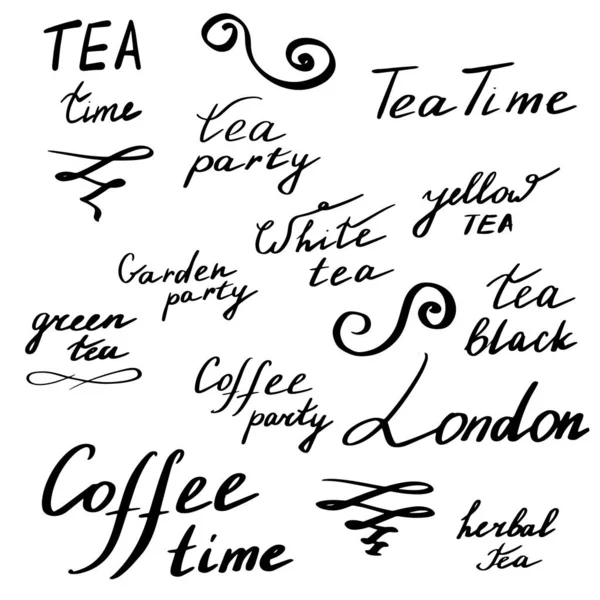 Big Set Handwritten Lettering Phrases Morning Coffee Breakfast Calligraphic Design — Vetor de Stock