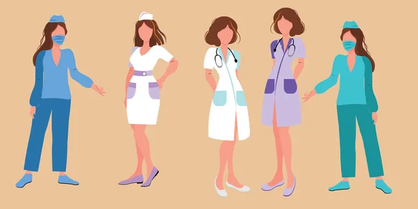 Professionnels médicaux, médecins cliniciens, infirmières hospitalières, techniciens d'urgence. — Image vectorielle