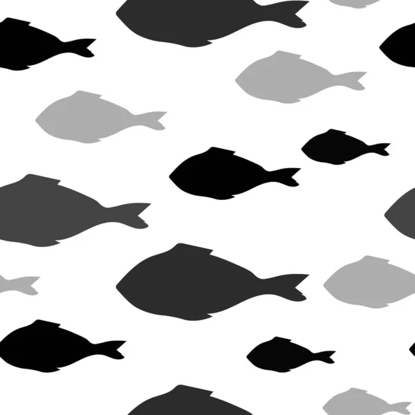 Bezešvé Silueta Ryb Bílém Pozadí Různé Ryby Nekonečné Ručně Kreslené — Stock fotografie