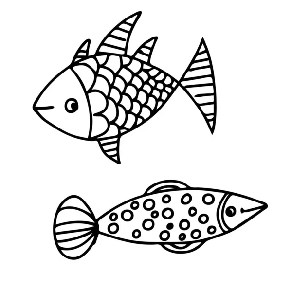 Ensemble Beaux Poissons Motifs Dans Style Dessin Animé Drôle Poisson — Image vectorielle