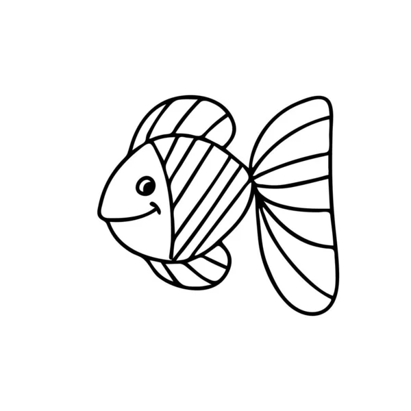 金魚だ 漫画風 水中世界の面白い魚 大人または子供のスケッチ抗ストレス着色 ドア付きタトゥーのためのロゴ ゼンタングル — ストックベクタ