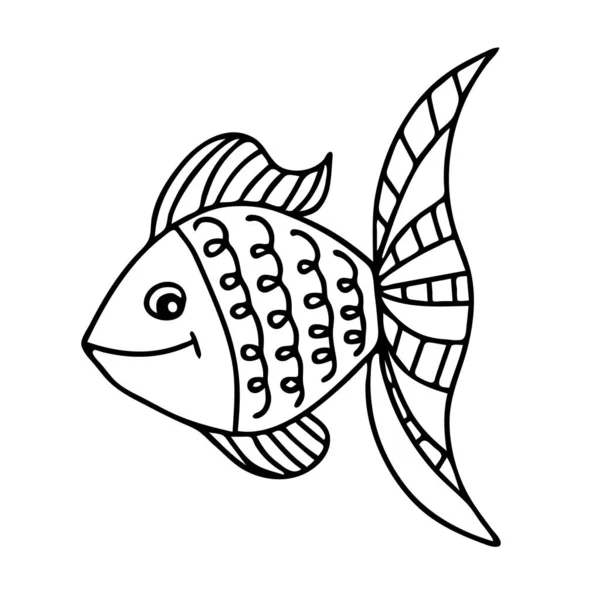 Pesce Oro Stile Cartone Animato Pesce Divertente Nel Mondo Sottomarino — Vettoriale Stock