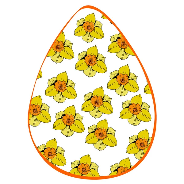 Illusztráció - húsvéti tojás. Sárga nárciszokból, fényes tavaszi virágokból. Elszigetelve. EPS fájl Húsvéti meghívók, kártyák, kézműves papír tervezéséhez — Stock Fotó