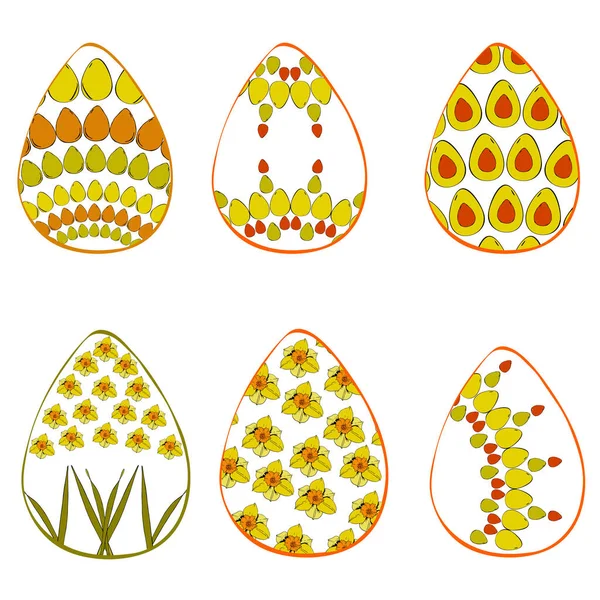 Ilustração vetorial - ovos de Páscoa. Feito de narcisos amarelos, flores brilhantes da primavera. Isolado. Arquivo EPS Para o design de convites de Páscoa, cartões, papel artesanal —  Vetores de Stock