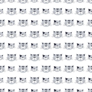 Çizgi filmlerdeki suluboya kediler pastel renklerde kusursuz desenler. Çocuk tasarımı. Renkli arka planda küçük kedi burunları olan kusursuz bir desen. Kumaş, ambalaj kağıdı, arkaplan vs. için harika.