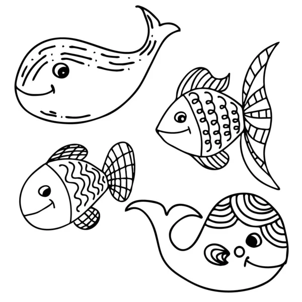 desenho vetorial para colorir para peixe infantil debaixo d'água