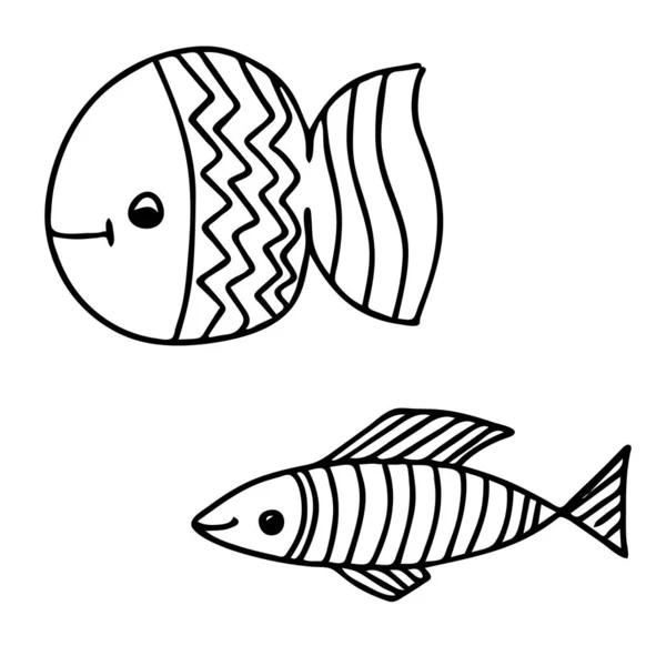 Ensemble Beaux Poissons Motifs Dans Style Dessin Animé Drôle Poisson — Image vectorielle