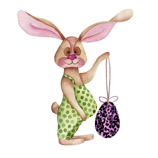 Happy Easter Bunny Rabbit Watercolor Cute Spring Card Easter Holiday — Stock Photo, Image