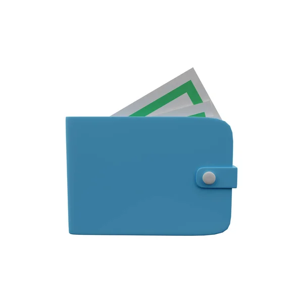 3D青財布付き紙幣現金隔離された青の背景 3D財布イラスト 現金節約記号 — ストック写真