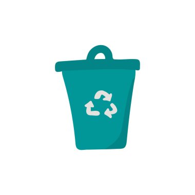 Geri dönüşüm ikonlu renkli karalama ekosu. Geri dönüşüm ikonuyla çizilmiş renkli bir eko çöp kutusu. Çevre çöplüğü renkli karalama simgesi