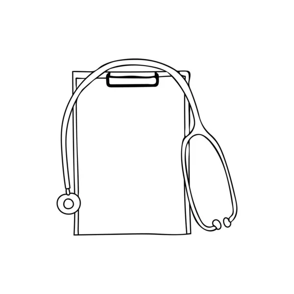 에서의 청진기 삽화와 Doodle Medical Clipboard 청진기를 사용하여 손으로 의료용 — 스톡 벡터