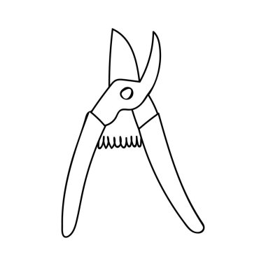 Vektör olarak elle çizilmiş budama illüstrasyonu. Vektör olarak karalama budama illüstrasyonu. El çizimi bahçe makası. 