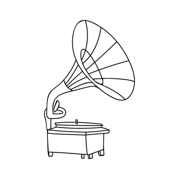 Doodle Retro Gramofone Illustration Vector Ilustração Gramofone Antigo Desenhado Mão —  Vetores de Stock