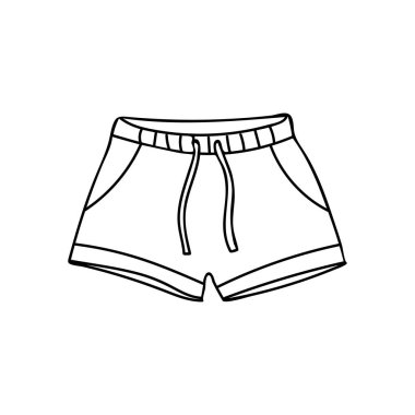 Doodle Man mayolarını taşıyıcı olarak kullanıyor. Elle çizilmiş yüzme şortları vektör içinde. Doodle plajı taşıyıcı olarak giyilir