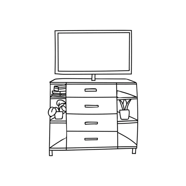 Dresser Doodle Illustration Vector Cupboard Doodle Illustration Hand Drawn Icon — Stock Vector