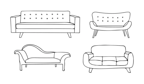 Doodle Sofa Symbole Sammlung Vektor Sofa Handgezeichnete Symbole Vektor Gesetzt — Stockvektor