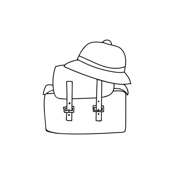 Doodle Haversack Dengan Ember Topi Ikon Vektor Ransel Gambar Tangan - Stok Vektor