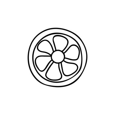 Beyaz üzerine izole edilmiş vektör ikonundaki Doodle vantilatörü. Beyaz üzerine izole edilmiş vektör içinde elle çizilmiş vantilatör simgesi