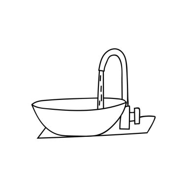 Yıkama leğeni çizimi vektörde. Vektörde elle çizilmiş leğen illüstrasyonu. 