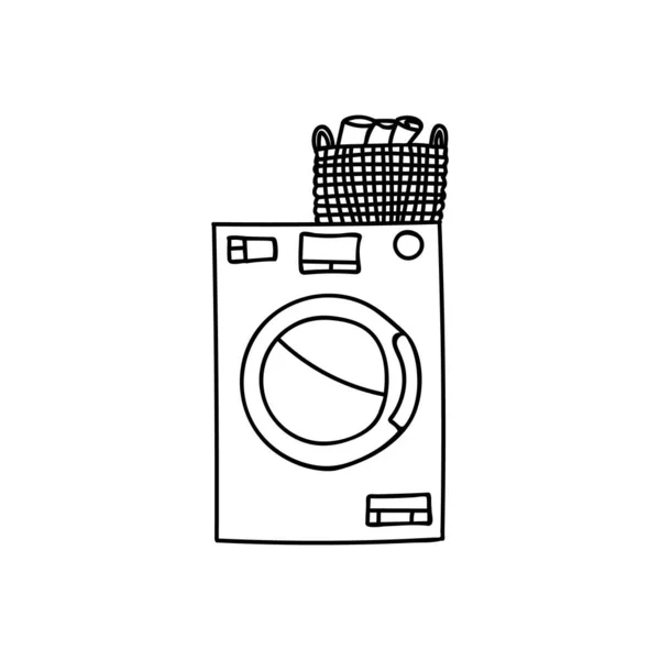 Doodle Wasmachine Met Wasmand Icoon Vector Handgetekende Wasmachine Met Wasmand — Stockvector