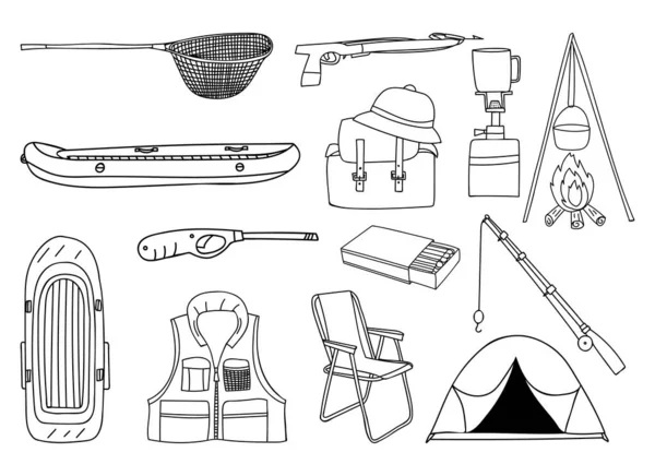 Hand Drawn Fishing Icon Collection Fishing Concept Illustrations Collection Doodle – Stock-vektor