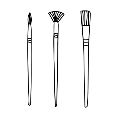 Doodle paint brush icon collection in vector. Hand drawn paint brush illustrations collection in vector. Brush doodle illustrations set.
