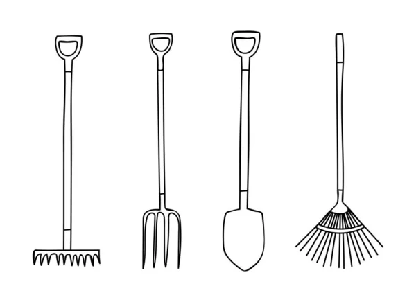Garden Tools Icons Set Doodle Garden Equipments Icons Collection Hand — Vettoriale Stock