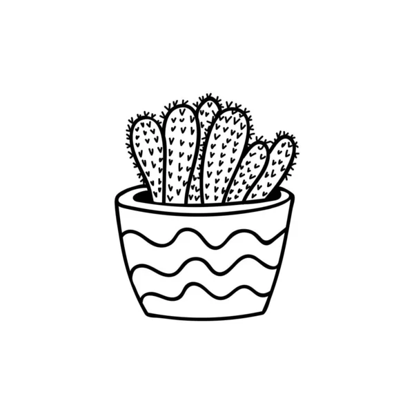 Illustration Doodle Cactus Dans Vecteur Illustration Dessinée Main Pot Plante — Image vectorielle