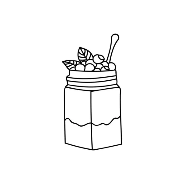Joghurt Mit Blaubeer Doodle Illustration Vektor Handgezeichneter Joghurt Mit Blaubeerabbildung — Stockvektor