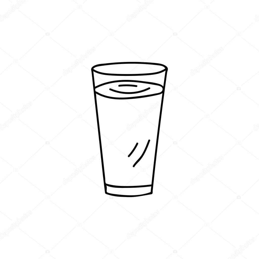 Glass of milk doodle illustration in vector. Doodle glass of water in vector isolated on white backgroun. Hand drawn glass of milk in vector isolated on white background.