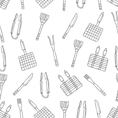 Seamless barbecue pattern design. Hand drawn barbecue pattern design in vector. Doodle barbecue illustrations pattern.