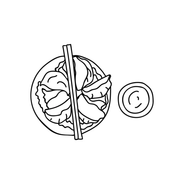 Gyoza Doodle Illustration Vector Chinese Dumplings Doodle Illustration Hand Drawn — Image vectorielle