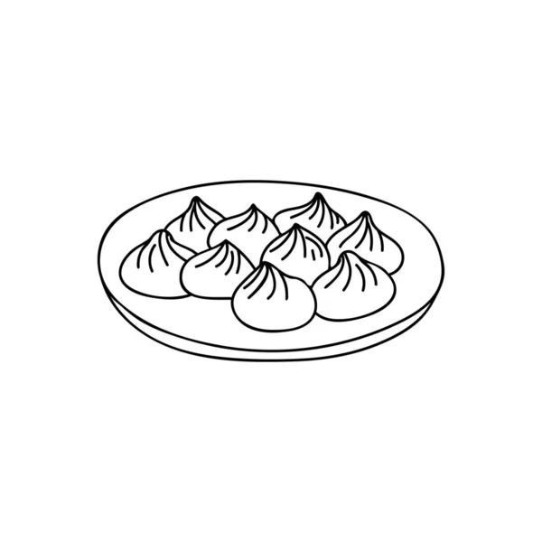 Gyoza Doodle Illustration Vector Chinese Dumplings Doodle Illustration Hand Drawn — Stockvektor