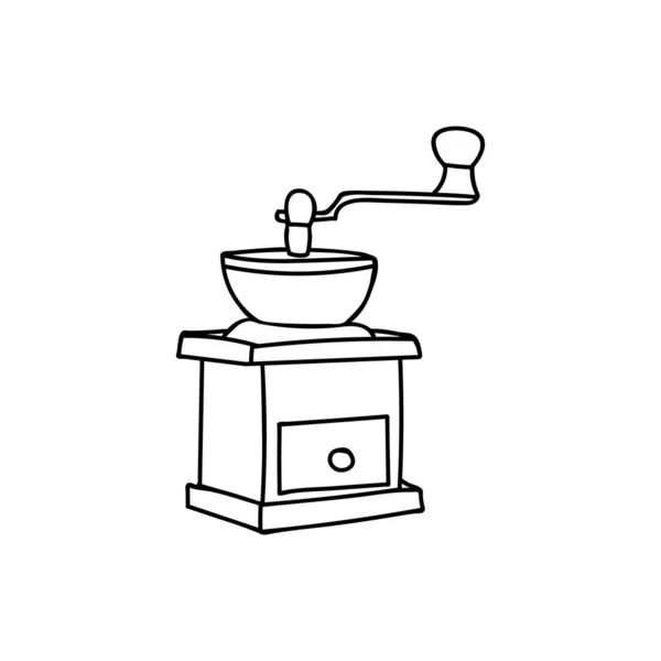 Classic Coffee Grinder Woden Case Coffee Grinder Illustration Doodle Vector — 图库矢量图片