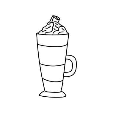 Sütlü buzlu kahve ve vektör çizimi. Vektör olarak kremalı buzlu kahve çizilmiş. Vektörde milkshake karalama çizimi
