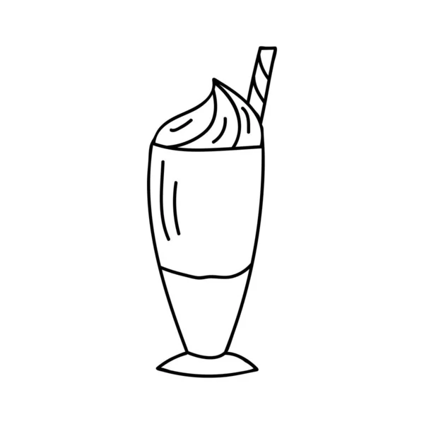 Ijs Koffie Met Melk Doodle Illustratie Vector Ijskoffie Met Crème — Stockvector