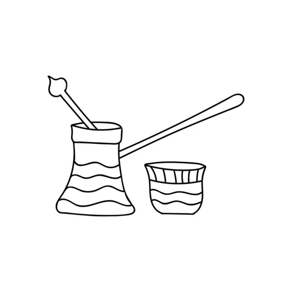 Turco Cafeteira Xícara Doodle Ilustração Pote Café Turco Desenhado Mão —  Vetores de Stock