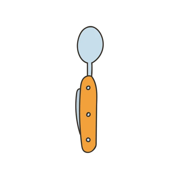 Camp Spoon Colorful Doodle Illustration Outdoor Spoon Icon Pocket Spoon — Stock vektor