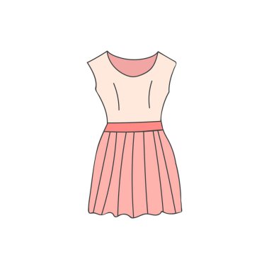 Vektör illüstrasyonunda yazlık renkli karalama çizimi. Vektör olarak renkli simge giyin. Güneş elbisesi çizimi vektörde.